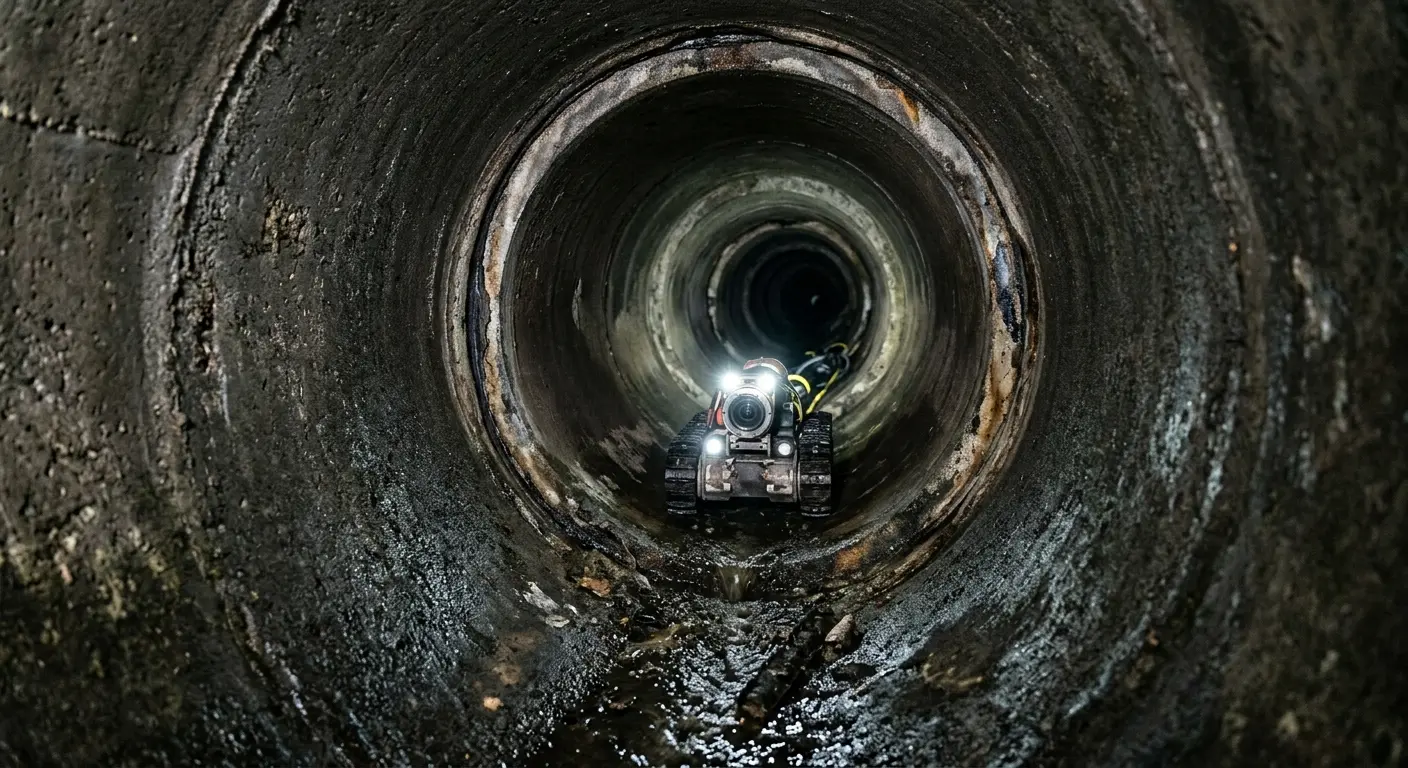 Robotic sewer camera inspecting pipe interior for Sewer Line Cleaning in Clayton